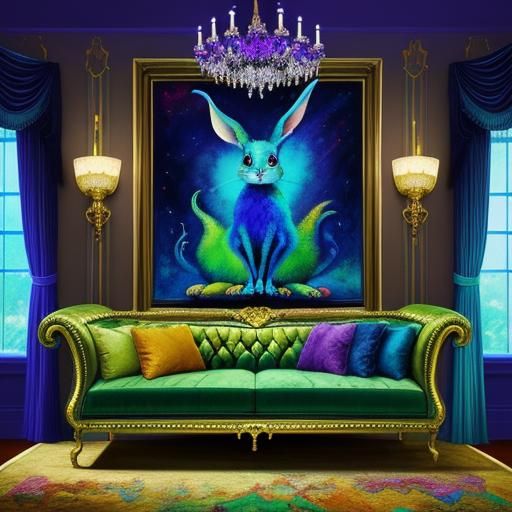 Vibrant Expressionist Masterpiece of an Alien Rabbit in Luxu...