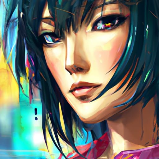 Vibrant Portrait of Motoko Kusanagi, Detailed Digital Art