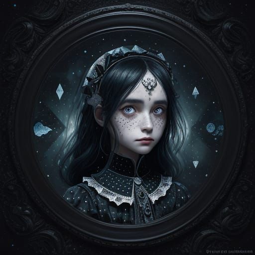 Polka Dot Girl and Fish in Dark Fantasy Style