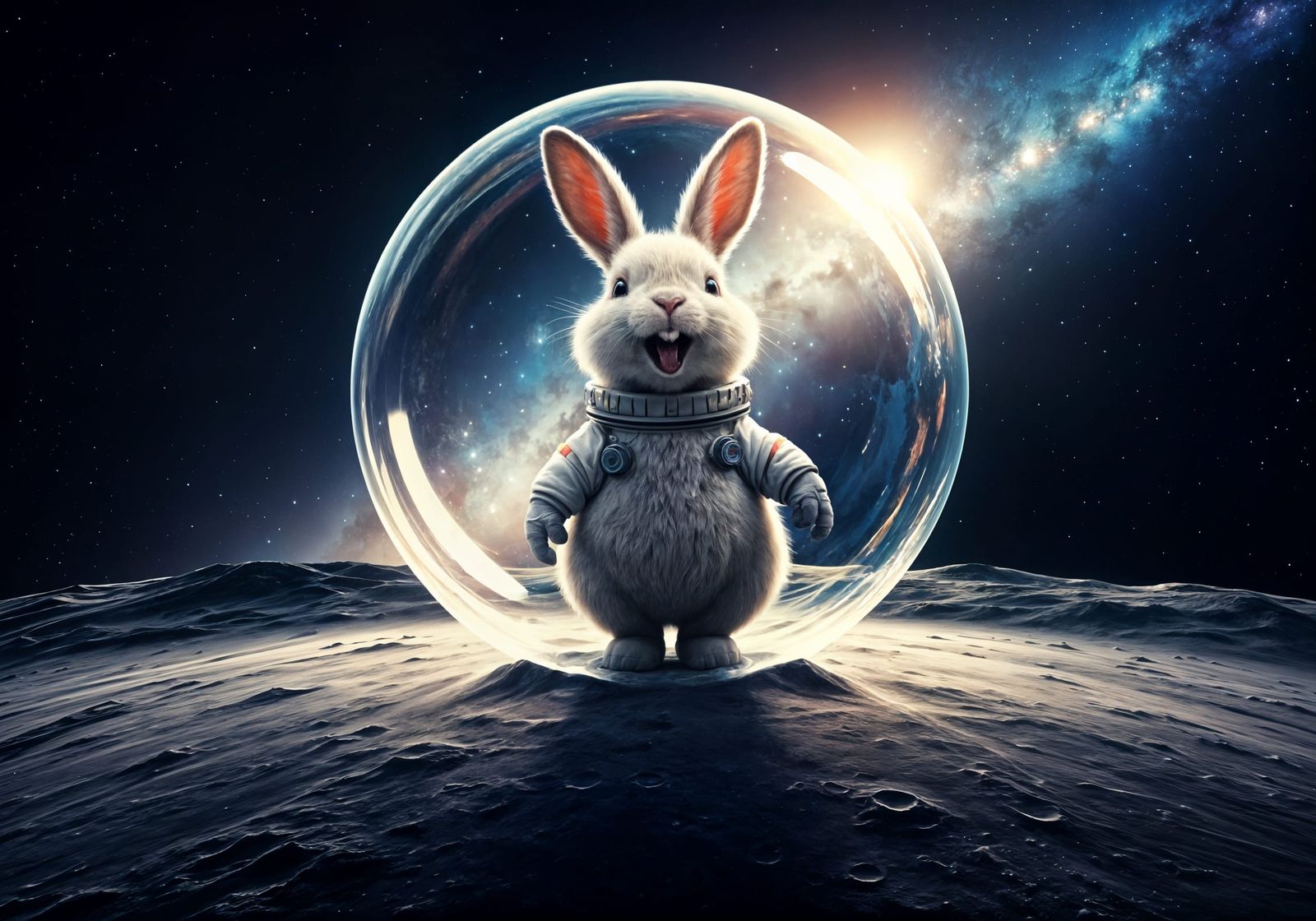 Hyperrealistic Bunny Astronaut on the Moon