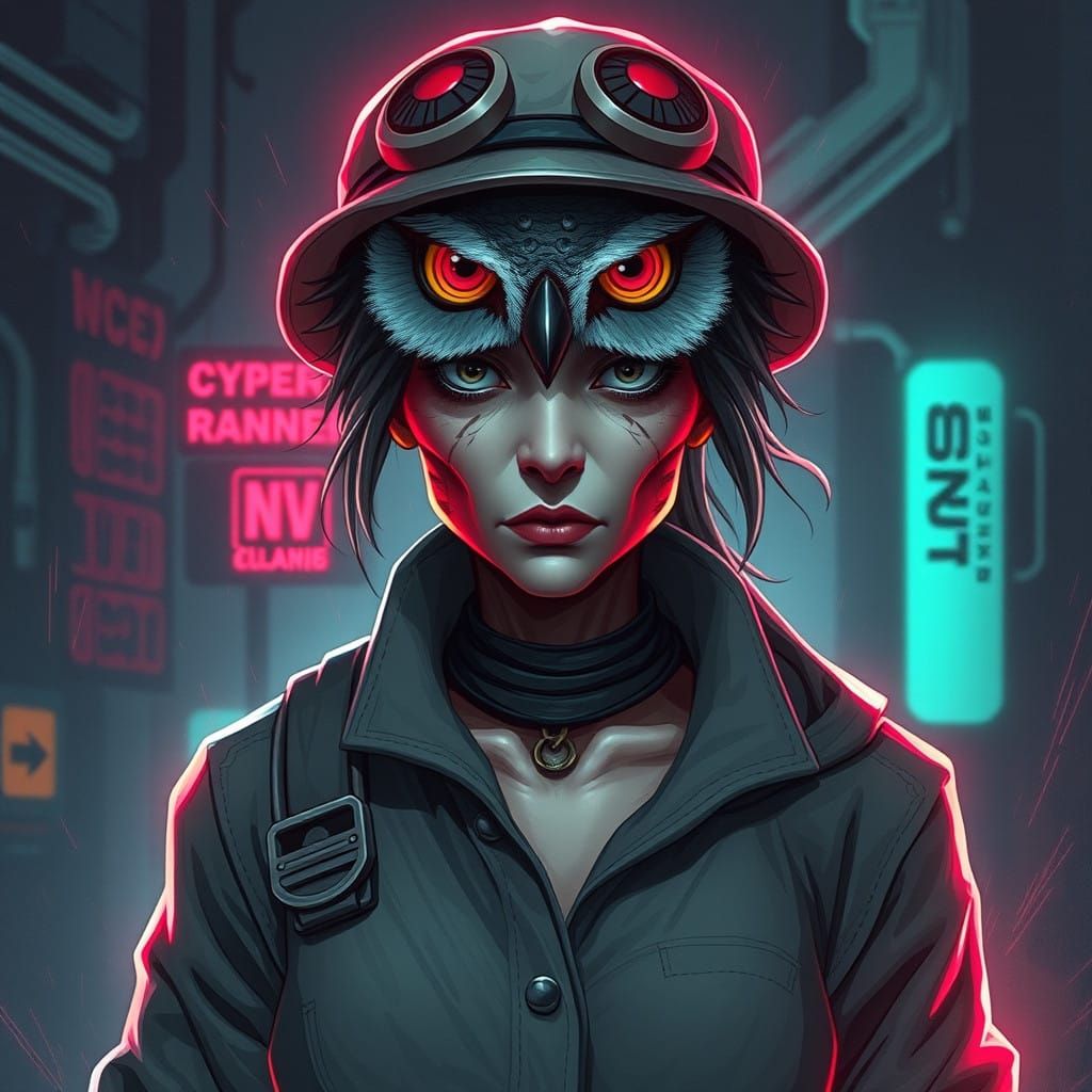 Cyberpunk Goddess of Smithing in Owl Form Takes Flight