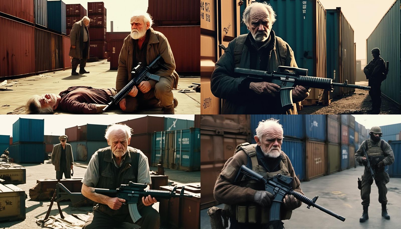Grumpy Old Man in Dockyard: Cinematic Film Still