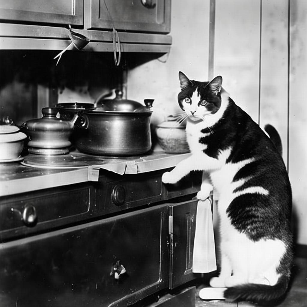 Calico Cat Cooking: A Vintage Photograph