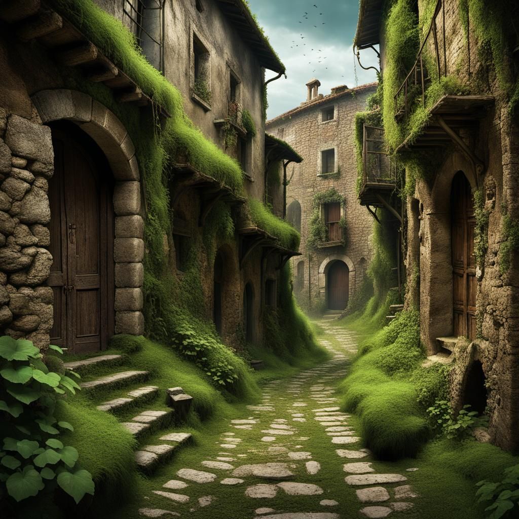 Alley of an abandoned medieval village