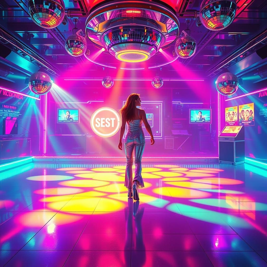 Retro-Futuristic Disco Dance Floor in Neon Lights