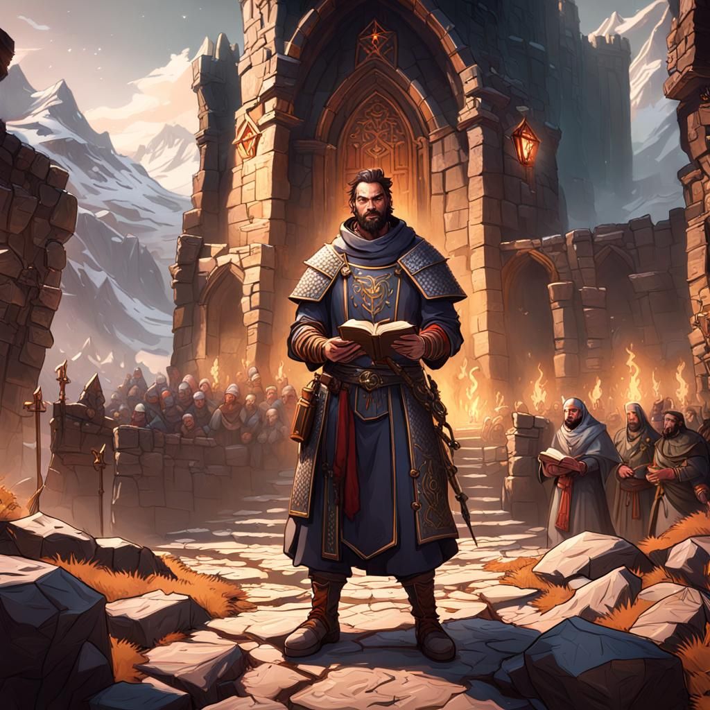 Cleric Preaching at Dungeon Entrance, Fantasy Concept Art