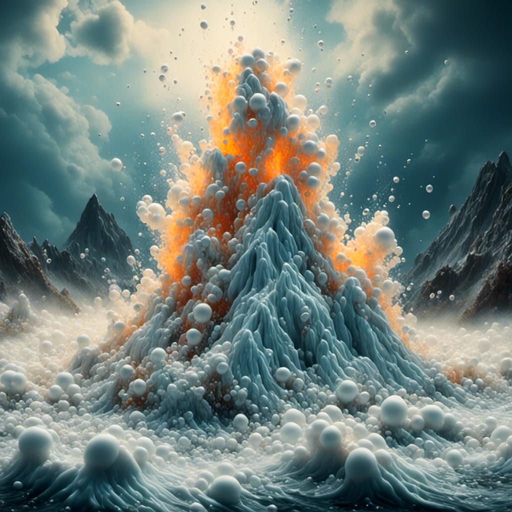 Volcano Spewing White Lava in Cinematic Style