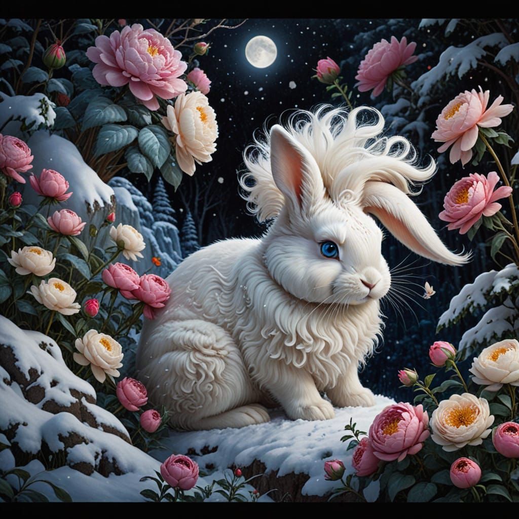 Whimsical Bunny in Enchanted Snowy Wonderland