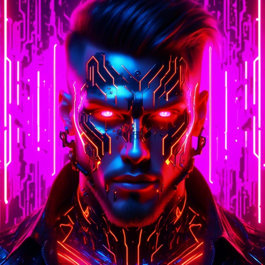 Cyberpunk Vampire with Neon Accents and Gothic Style
