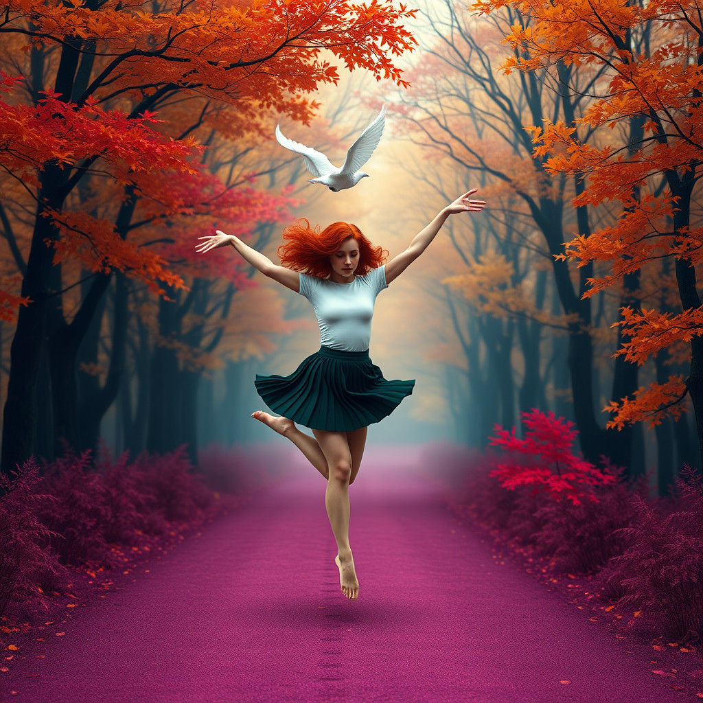 Gymnast Cartwheels Through Mystical Autumn Forest