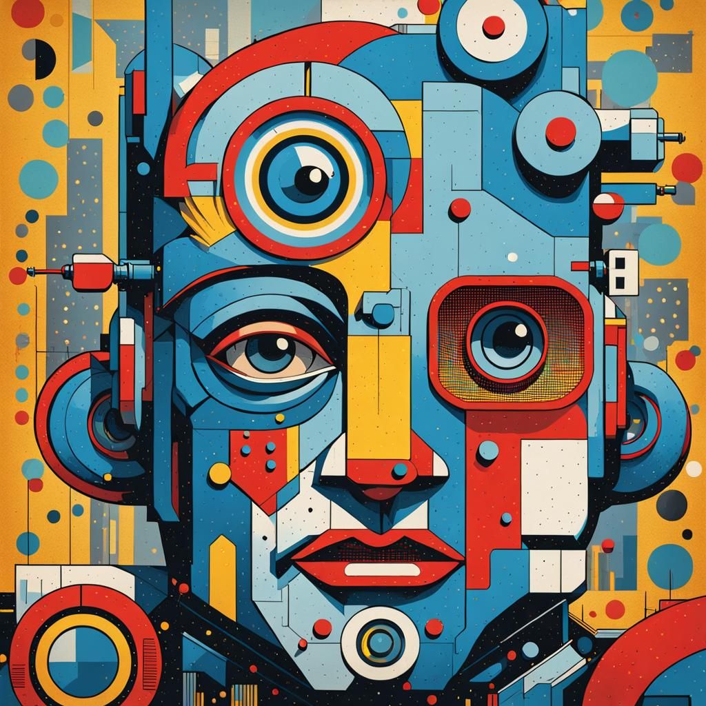 Robot in Cityscape: 60s Pop Art Screen Print