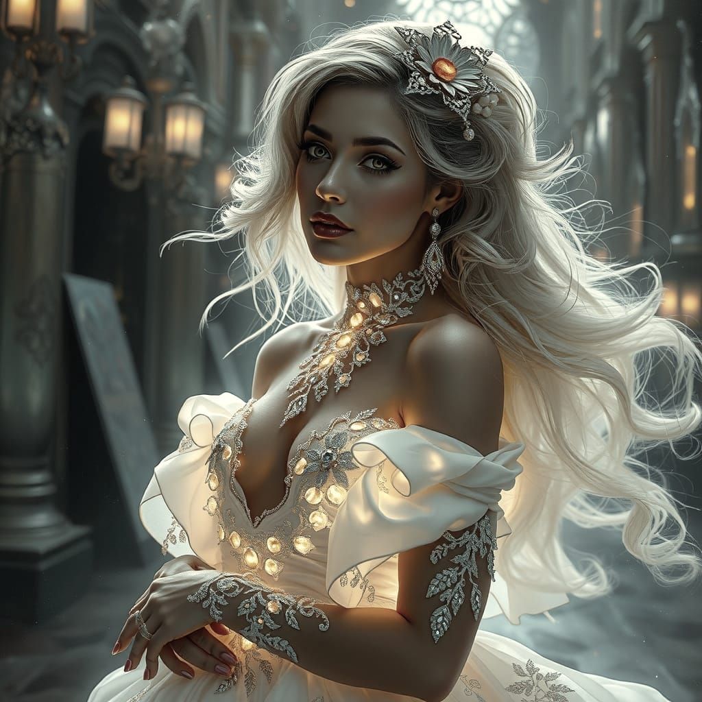 Ethereal Ghost Bride in Snow White Ball Gown