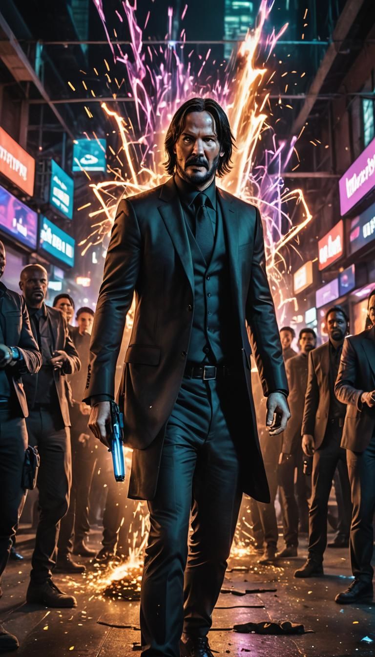 John Wick in Futuristic Arena with Energy Sword