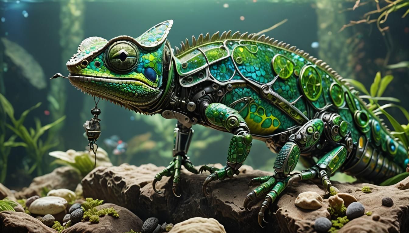 Cybernetic Chameleon: A Robotic Reptile in Green Metal