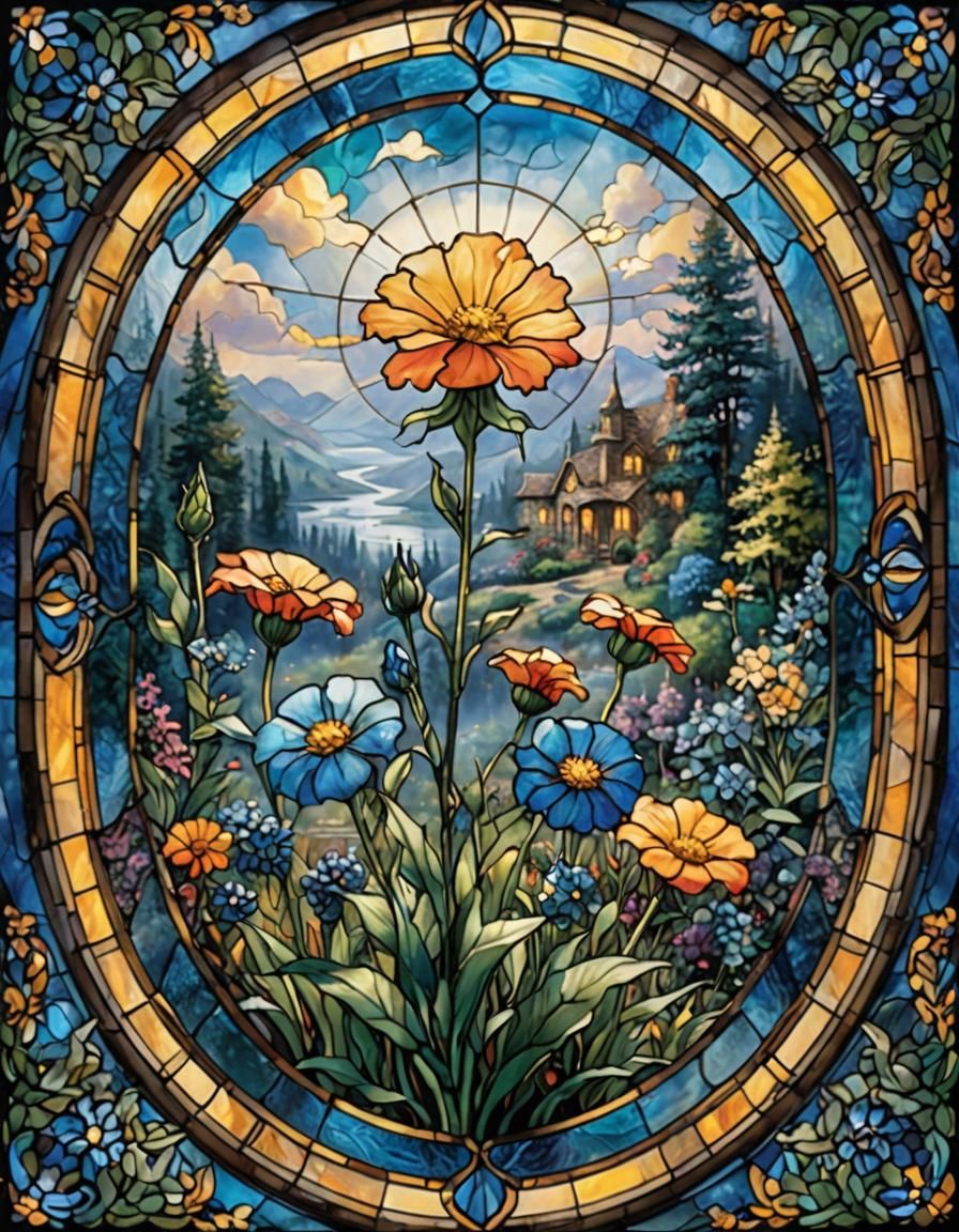 Ethereal Stained Glass Fiddleneck Flower Fantasy