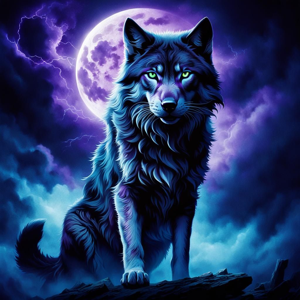 Mystical Wolf-Cat Creature in Dark Fantasy Art