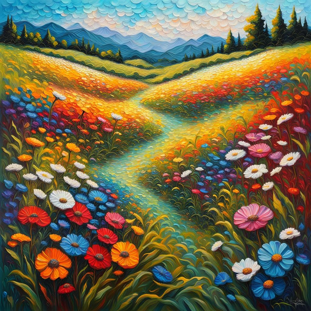 beautiful flower meadow fantasy landscape