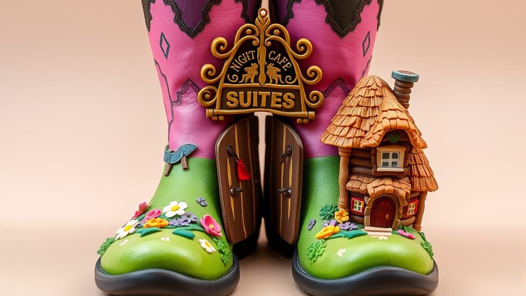 Ornate Boots with Barnyard Scene and Disney House