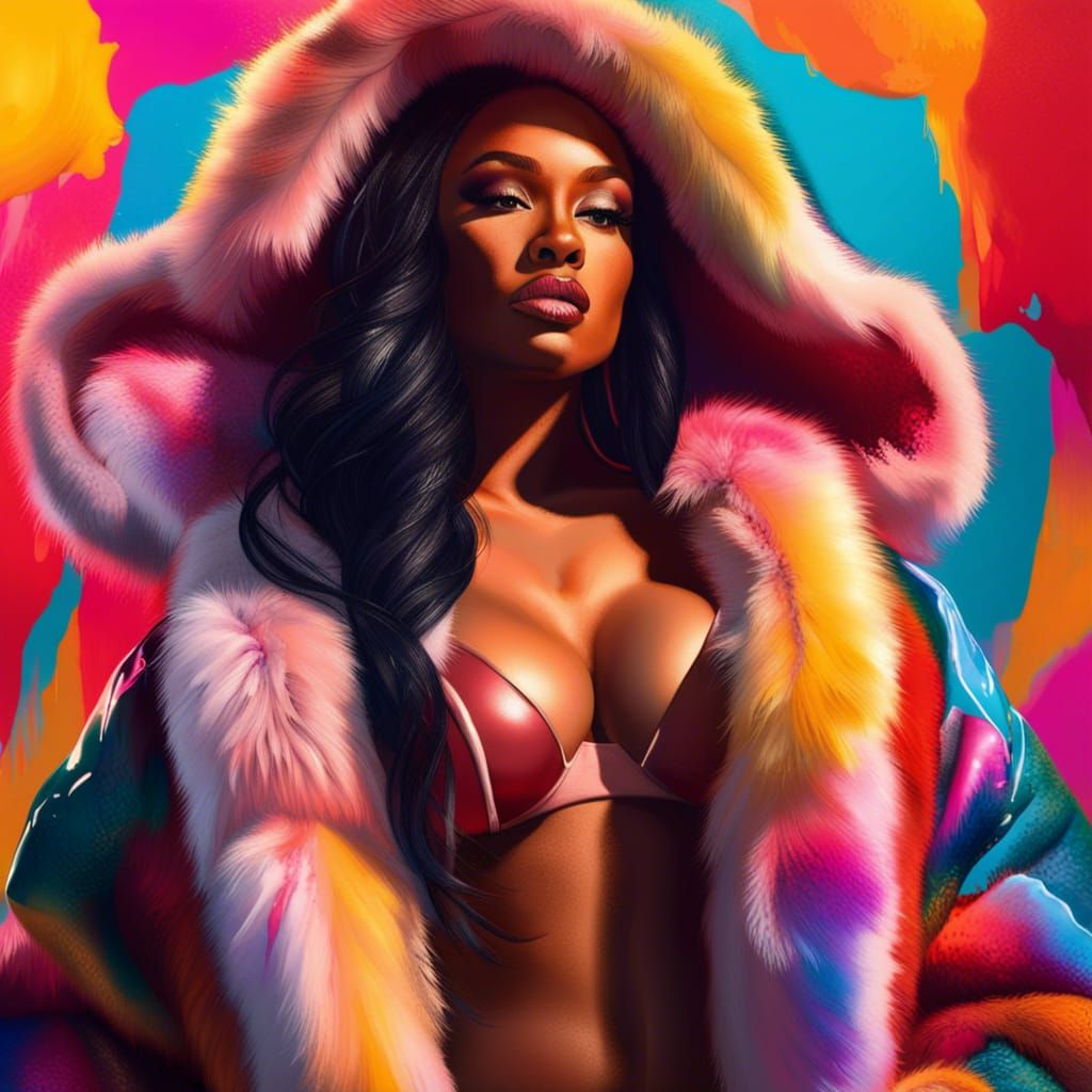 Megan Thee Stallion in Fur Coat, Splash Art
