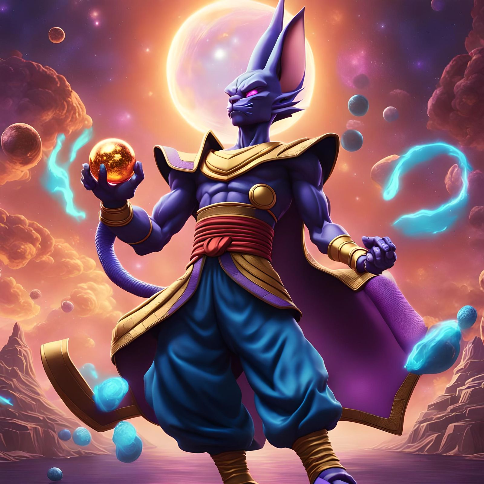 Beerus, God of Destruction, in 3D Digital Art