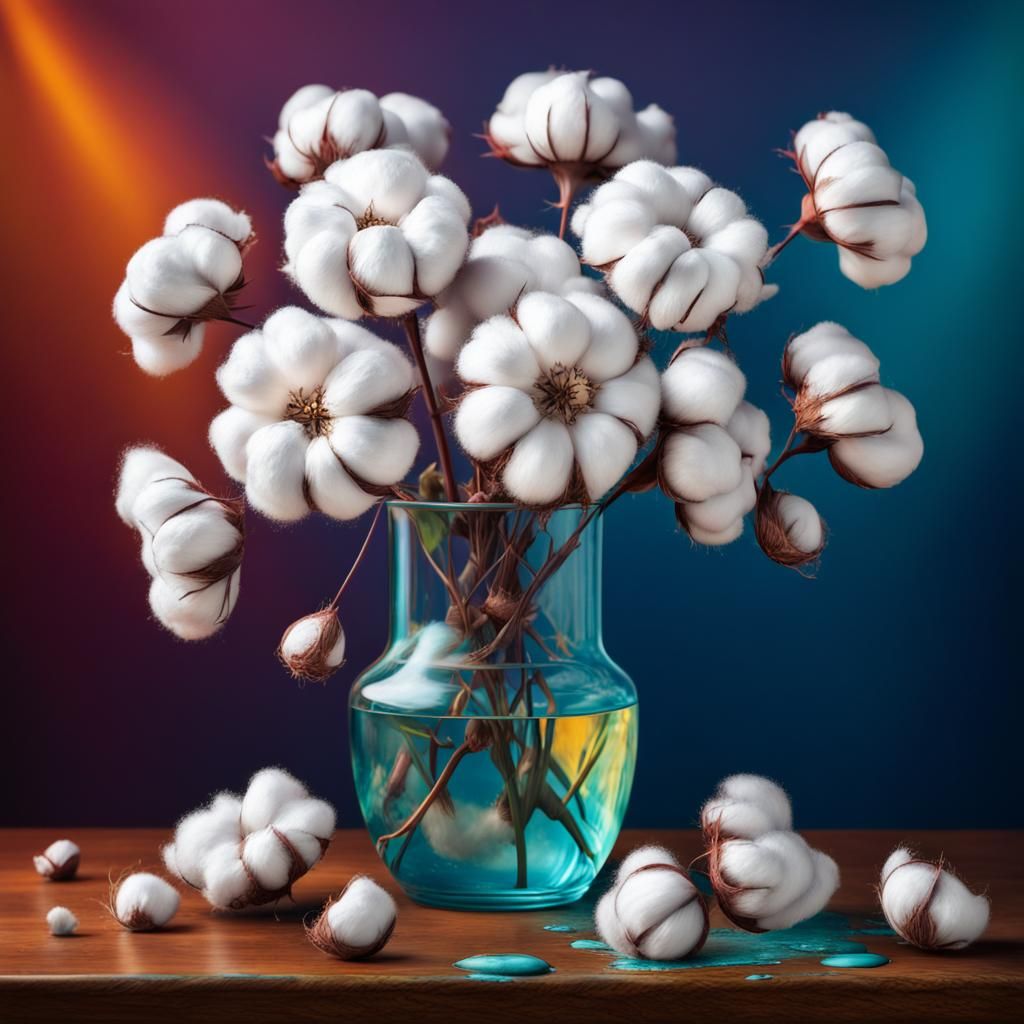Still Life: Cotton Flowers in Cartridge Vase