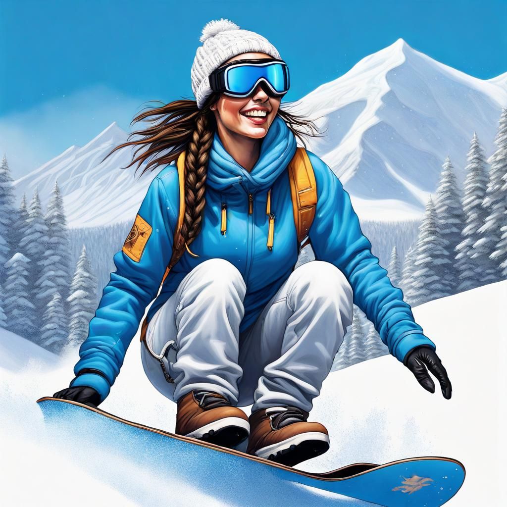 Snowboarding Woman in Australian Alps: Hyperrealistic Splash...