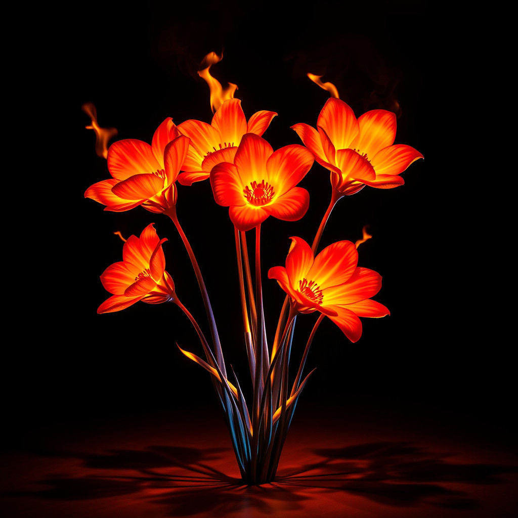 Fiery Bouquet: Flowers Sculpted from Flames