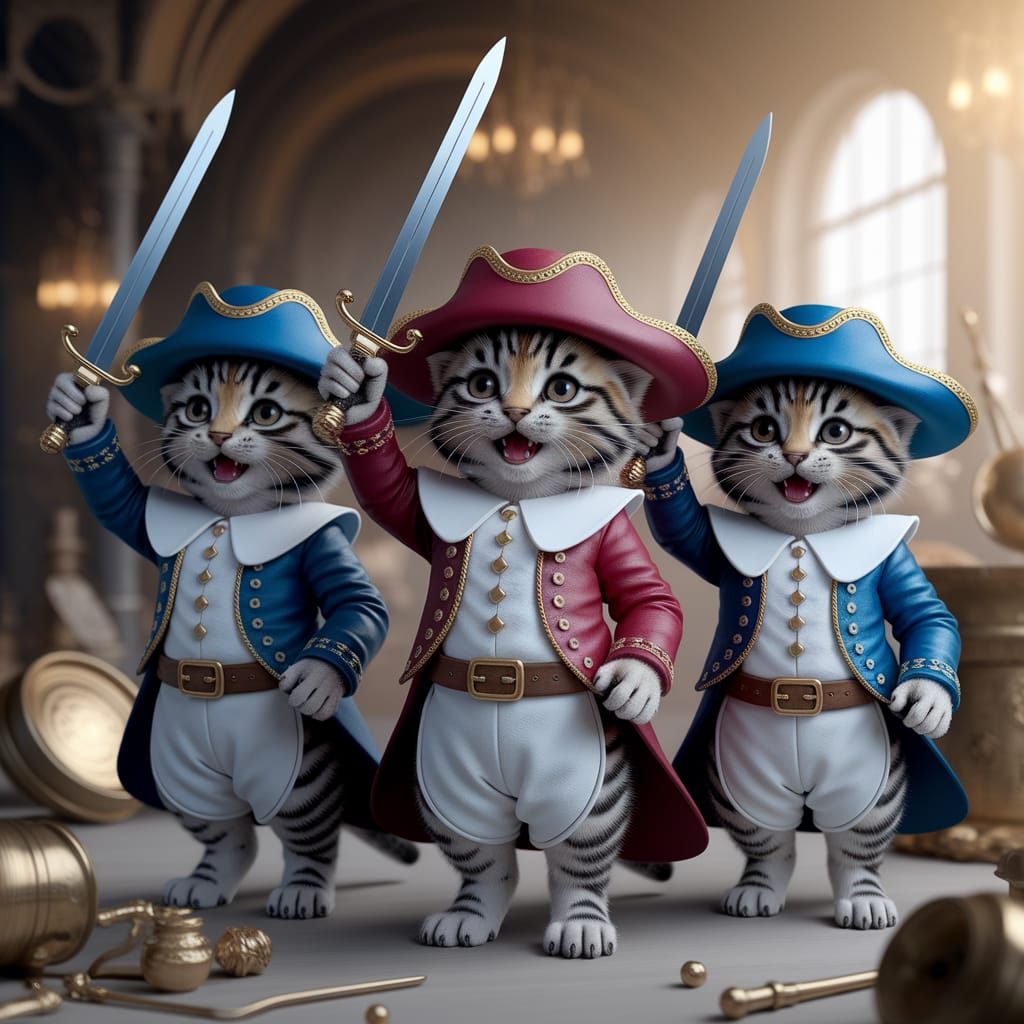 Cute Kittens in Elegant Musketeer Attire