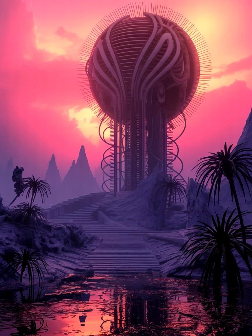 Biomechanical planet in Giger designed plants & animals