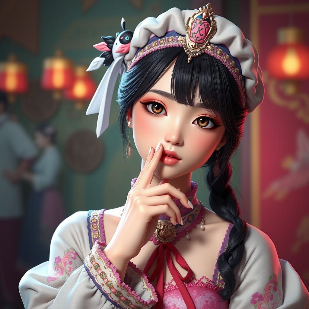 Indonesian Anime Girl in Elegant Traditional Attire