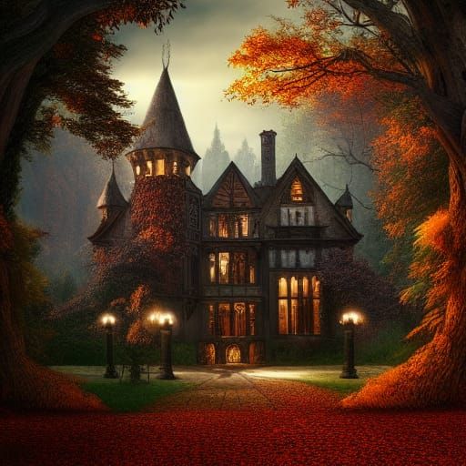 Fantasy Manor in Autumn Night: Digital Matte Painting