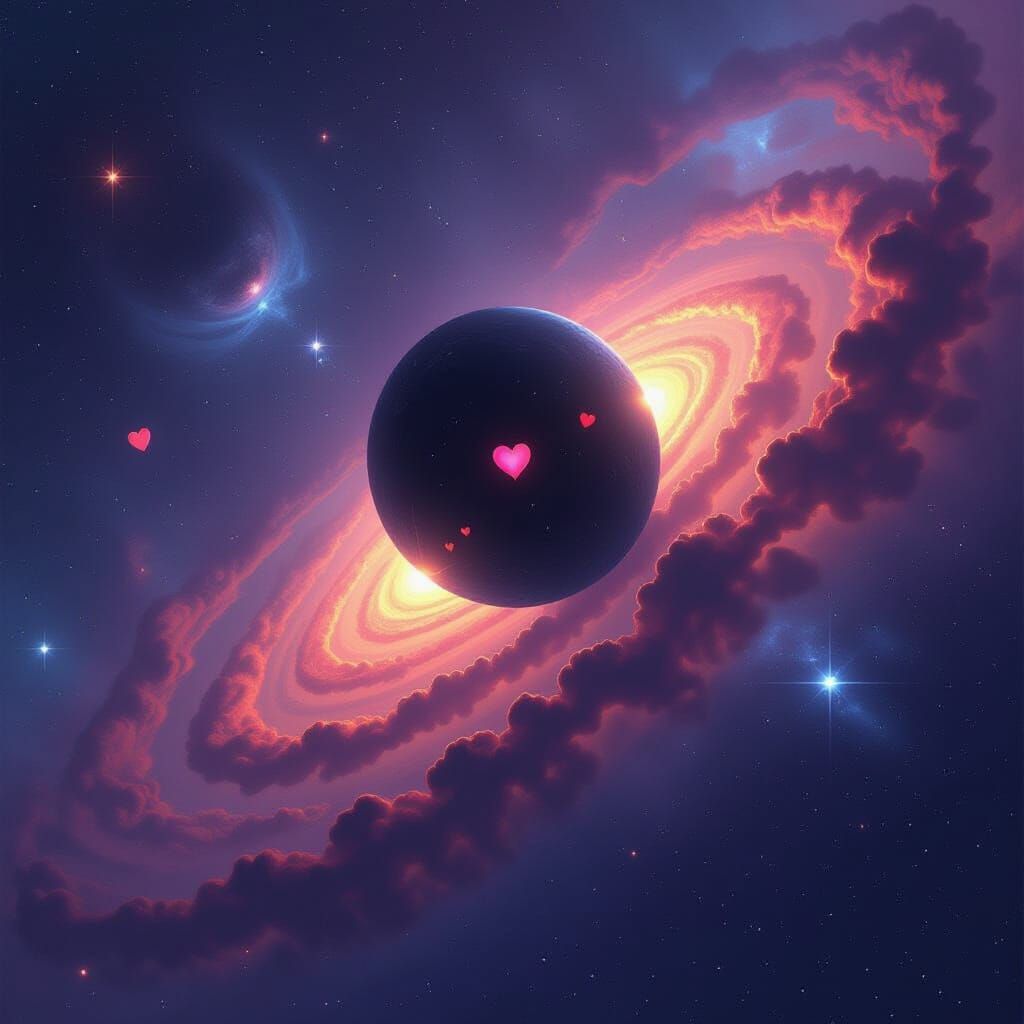 Black Hole with Hearts in Orion, Digital Art