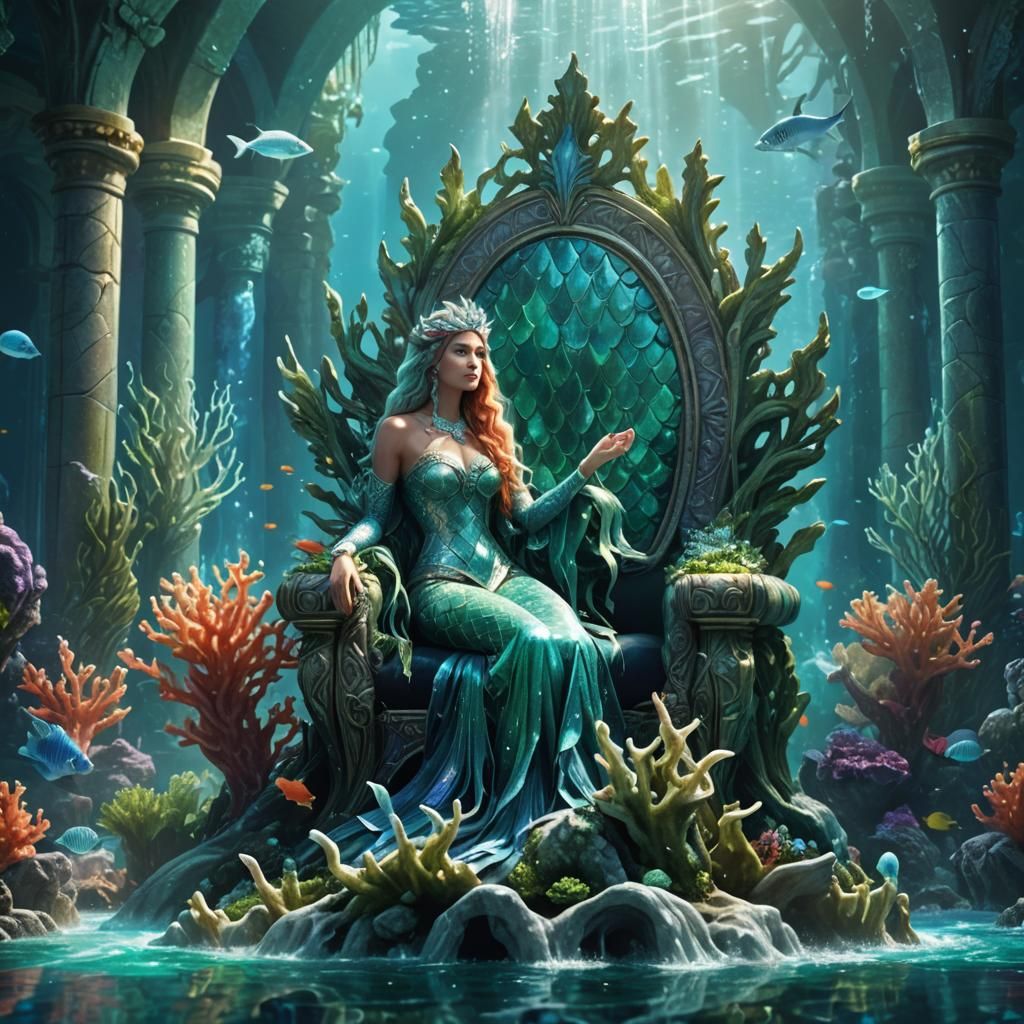 Majestic Ice Queen in Underwater Throne Room