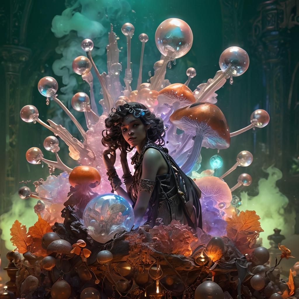 Dark Fantasy Adventurer in Bioluminescent Grotto