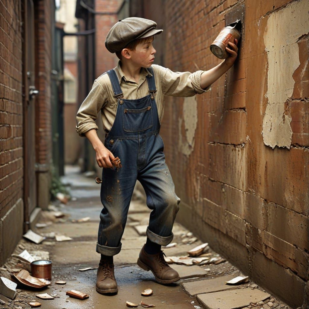 A Defeated Young Man Kicks a Rusty Bean Can in a Dusty Alley...