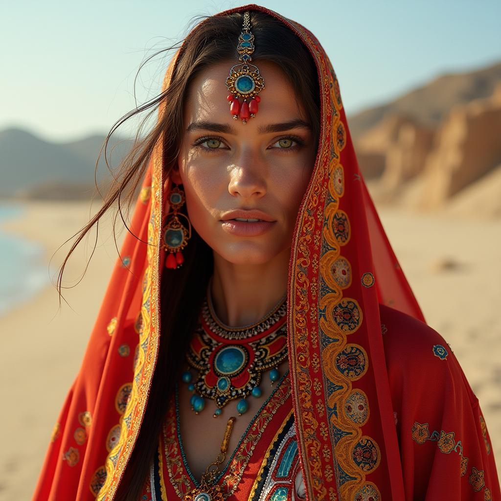 Berber Woman in Beach-Style Kimono Caftan