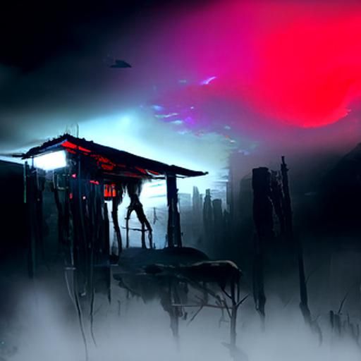 Cyberpunk Witch Scene with Piebald Figure