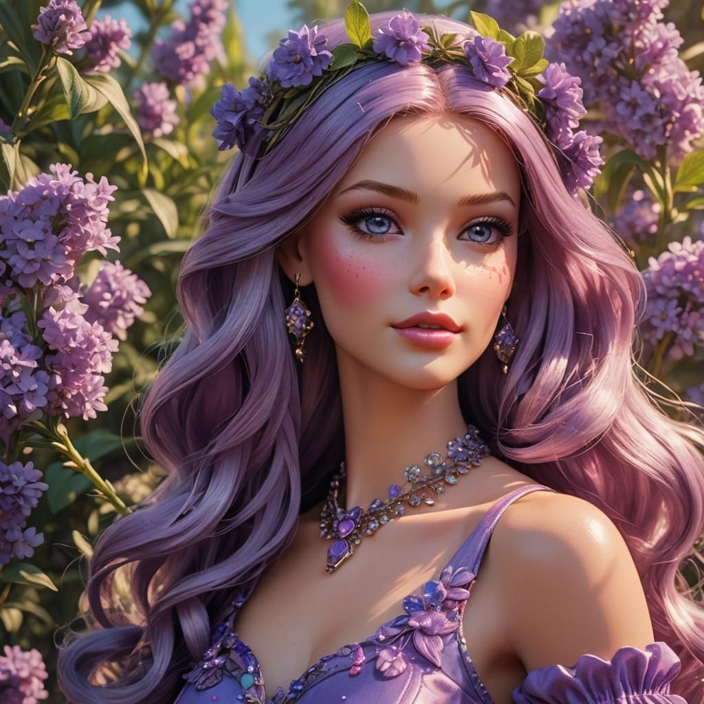 Hyperrealistic Barbie Portrait with Lavender Hair