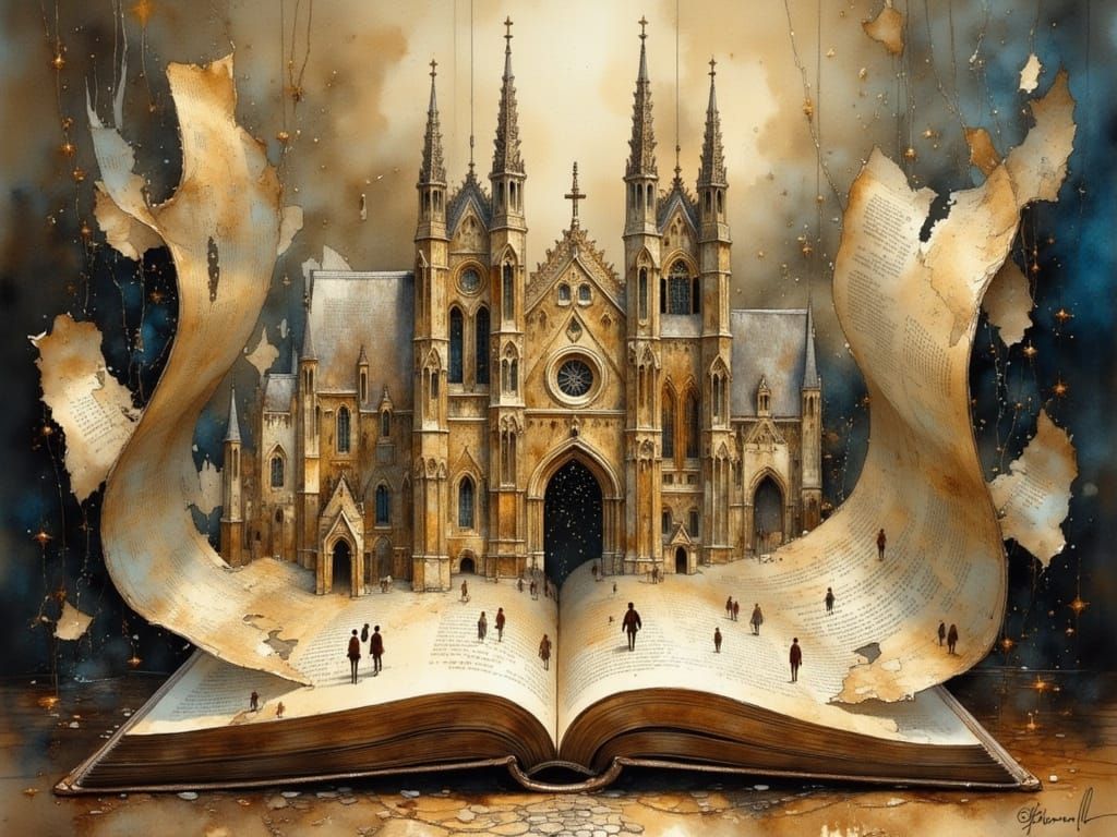 Surreal Book Town Rises as Gothic Cathedral