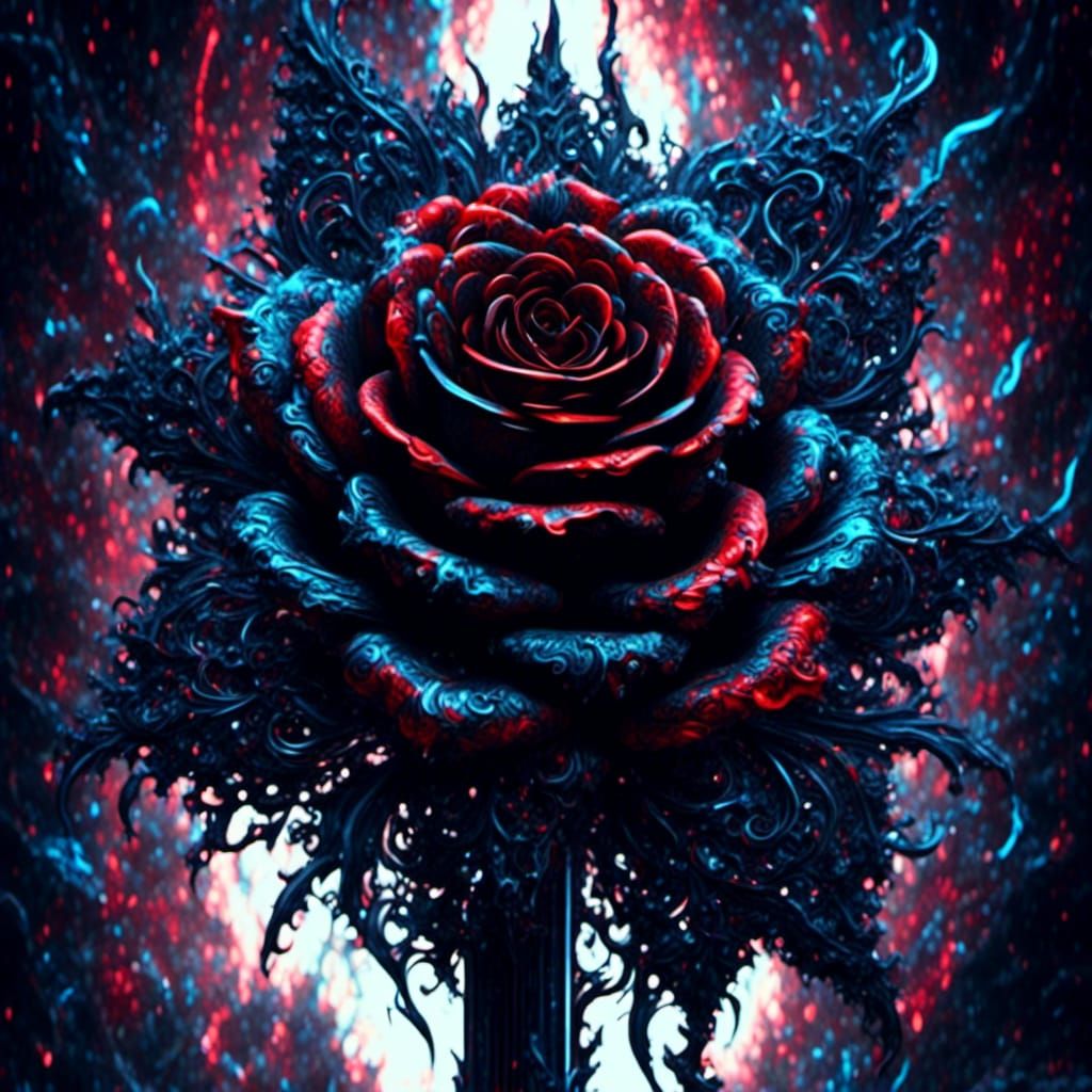 Gothic Neon Rose and Sword in Dark Ink