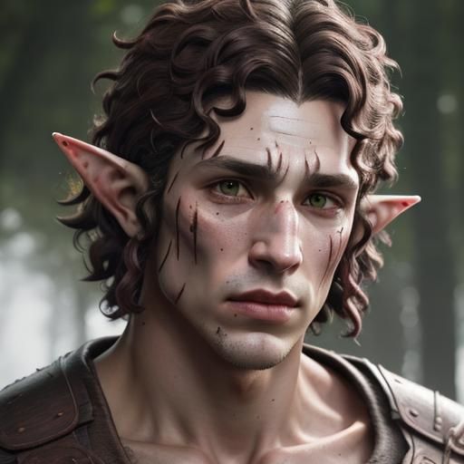 Elf Man Portrait with Scar in Detailed 8k