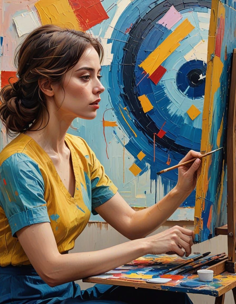 Fauvist Woman in Vibrant Self-Portrait, Holographic Art