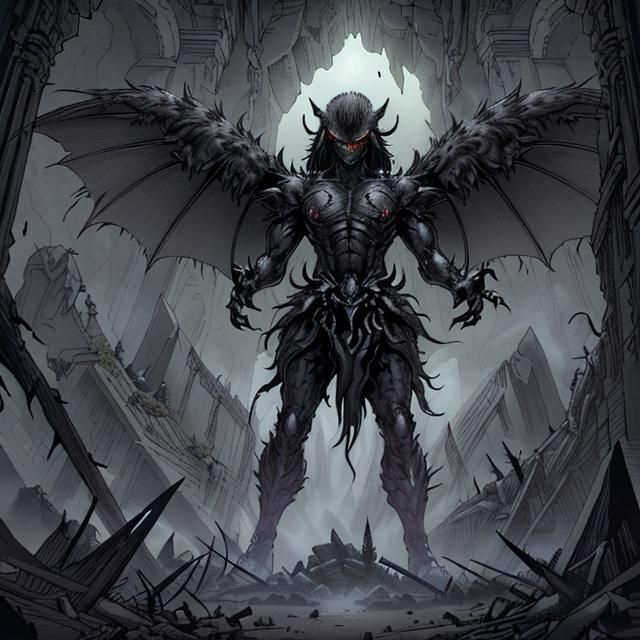 Winged Demon in Ruined Temple Cave