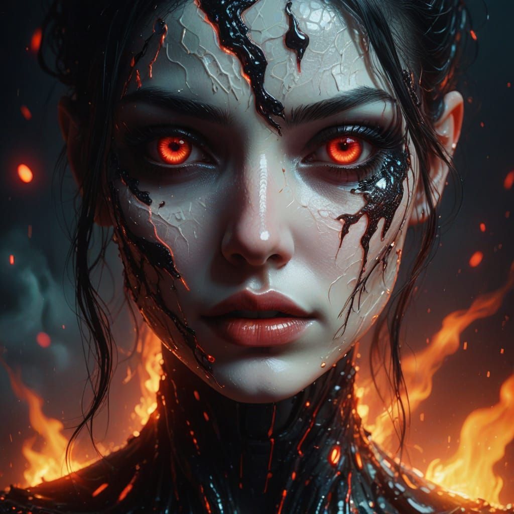 Surreal Goddess Crying Black Tears in Psychedelic Colors