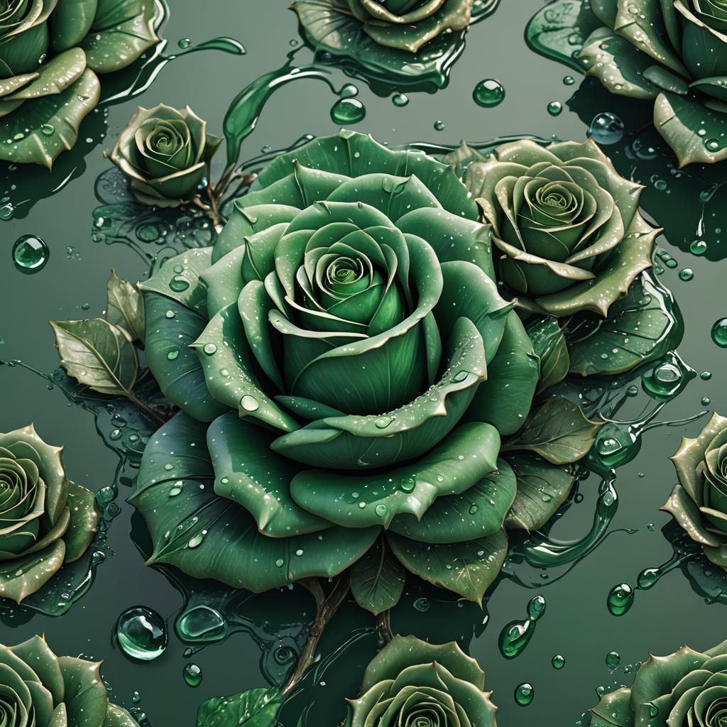 Green Sugar Rose in Detailed Digital Painting