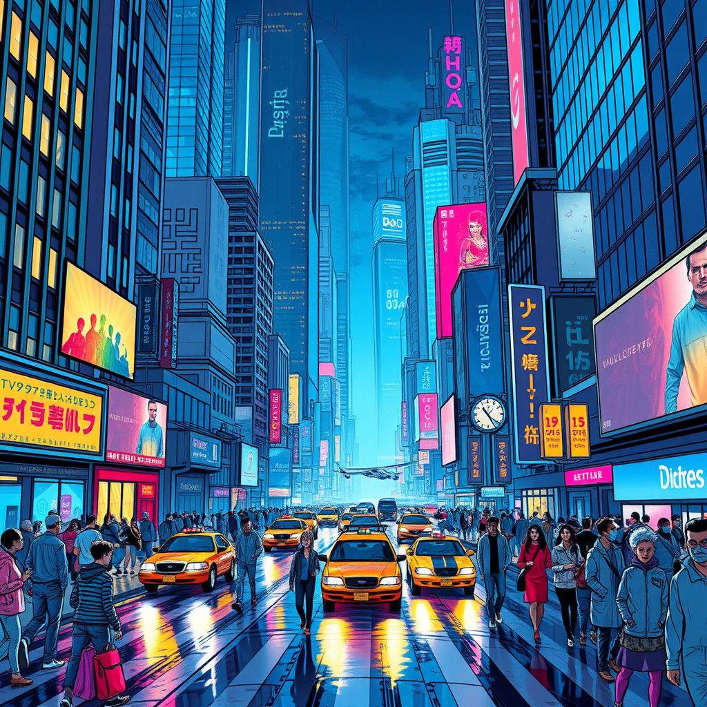 Futuristic Metropolis in Comic Book Style
