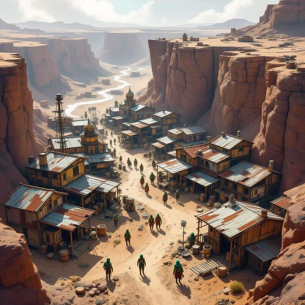 Steampunk Desert Village Map with High Cliff and Kobold Inha...