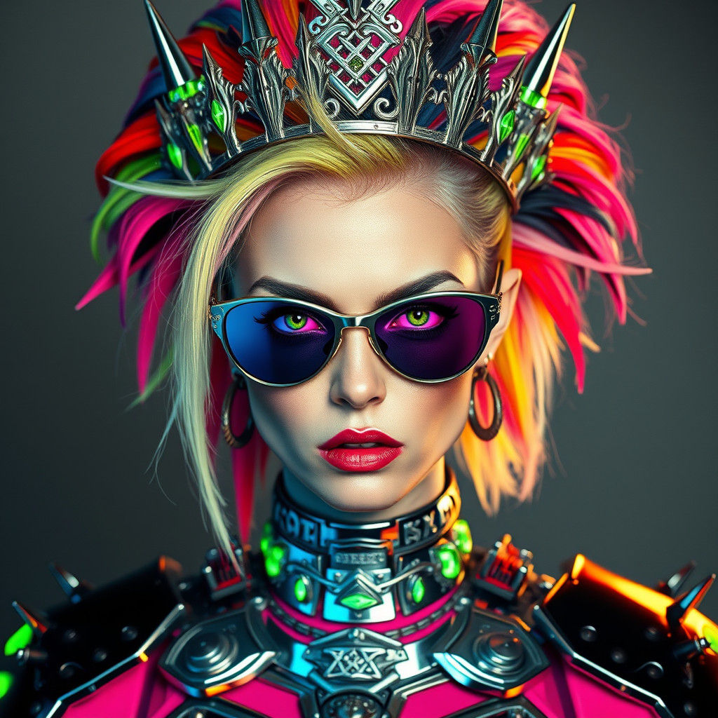 Punk Queen in Neon Armor: Cyberpunk Art