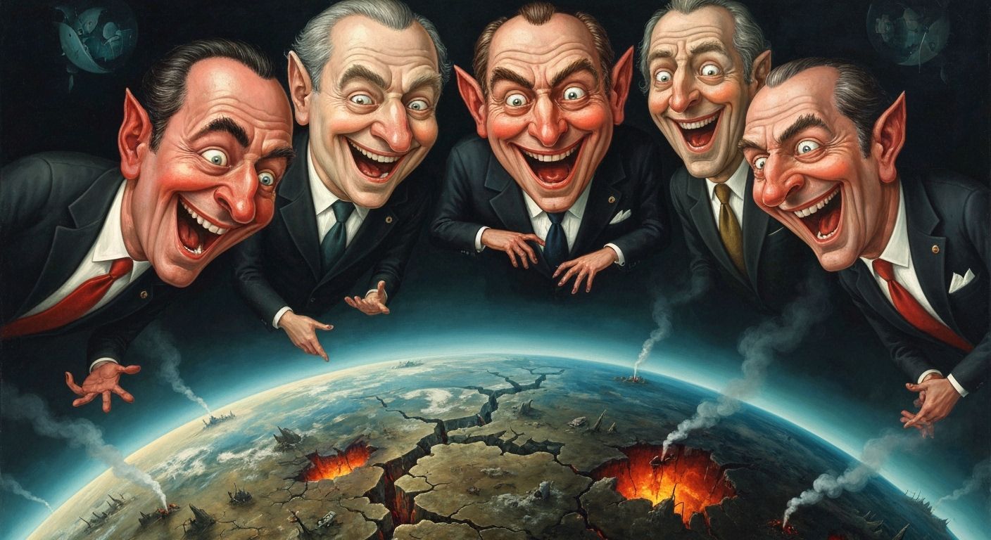 Grotesque Politicians Laugh at Ruined Earth in Bosch Style