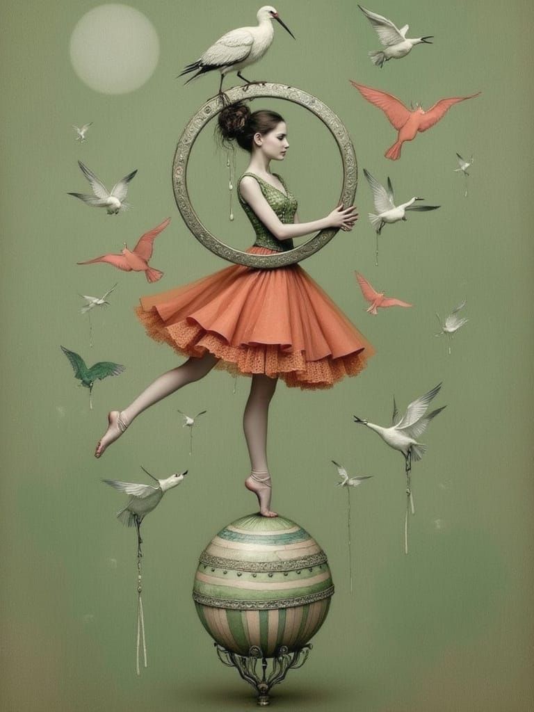 Ethereal Ballet Dancer on Crystal Ball in Whimsical Surreal ...